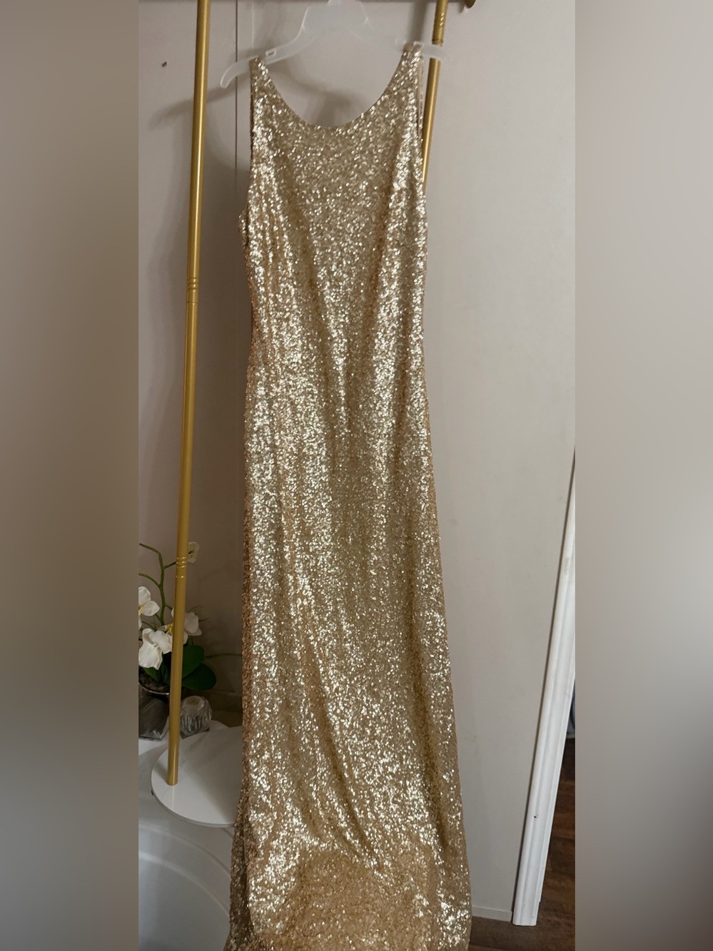 SORELLA VITA Gold Sequin Strapless Gown